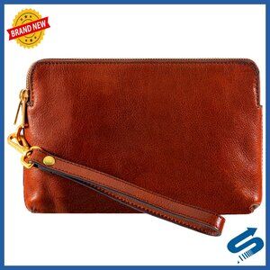 Handmade Italian Leather Clutch with Wrist Strap, Organizer Pockets